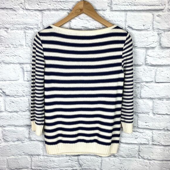 Vtg St John Knit Blue Cream Striped Wool Sweater P - Picture 6 of 12